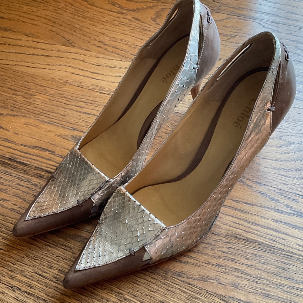 Chloe Tan Snakeskin Heels